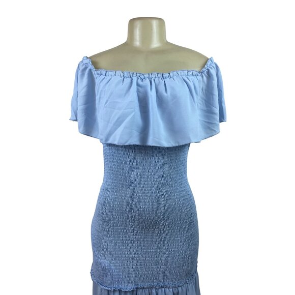 Prettygarden Off-Shoulder Light Blue Maxi Dress With Smocked Bodice Size L - New - Picture 4 of 9